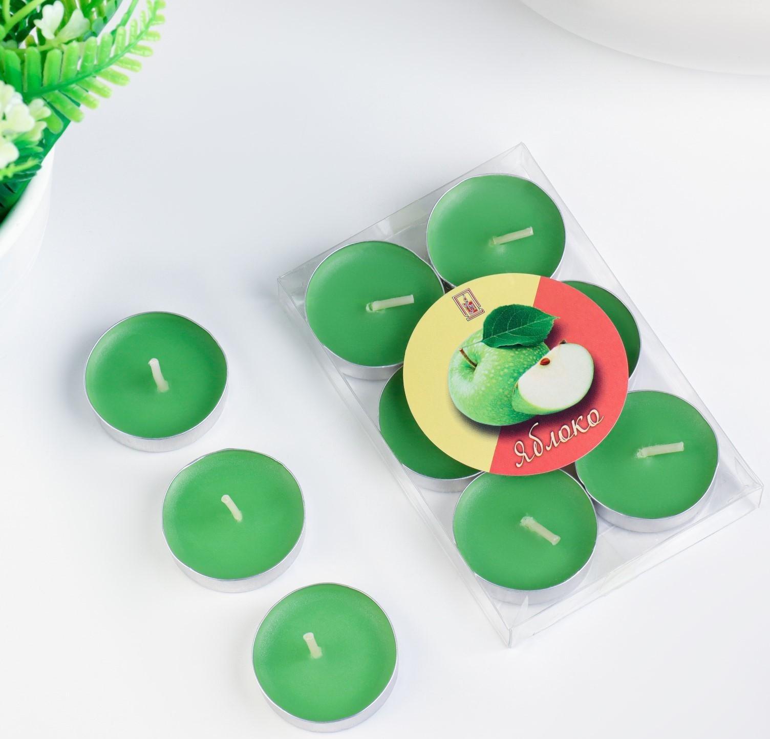 Набор свечей чайных ароматических, 6 шт, яблоко