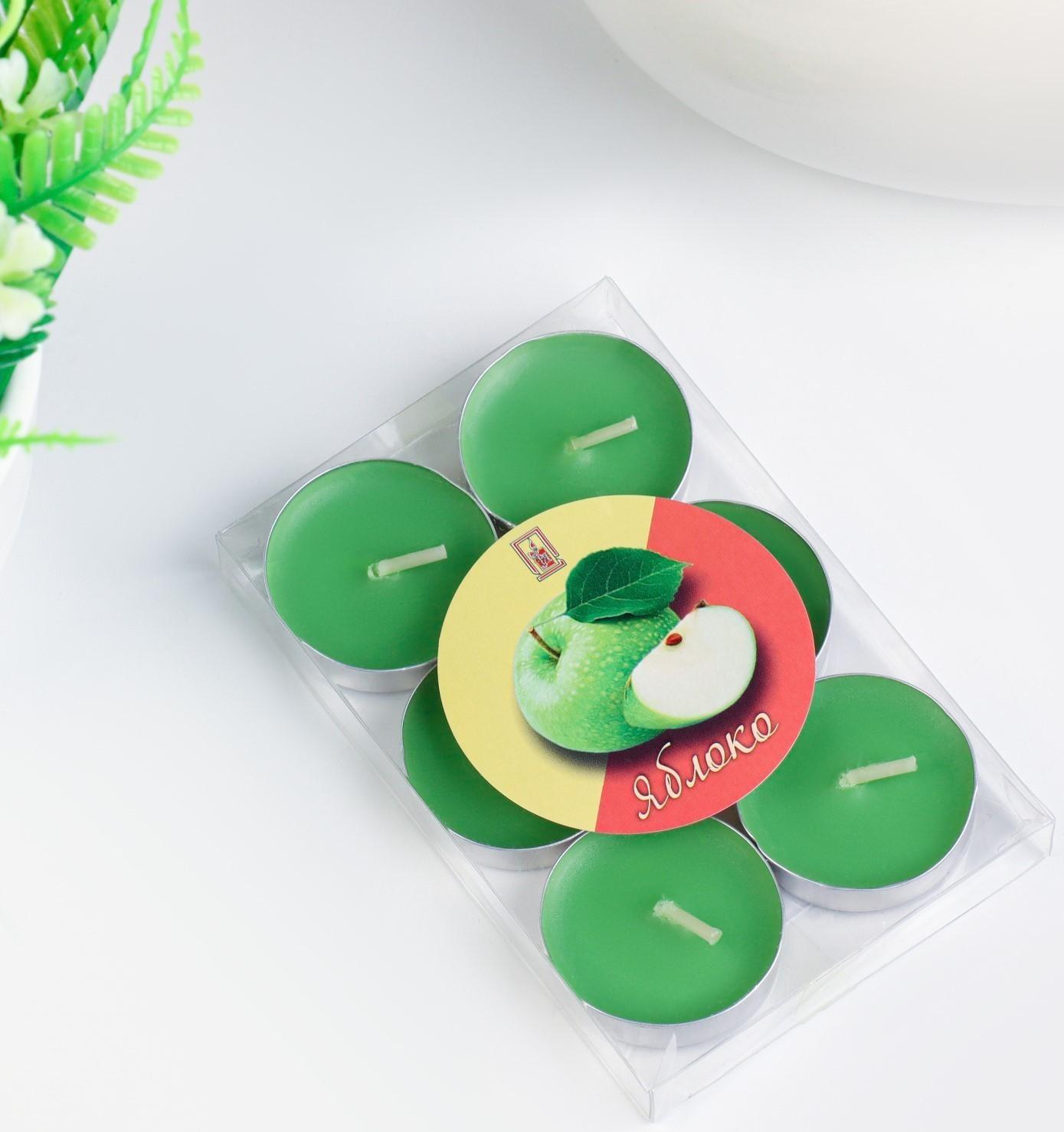 Набор свечей чайных ароматических, 6 шт, яблоко