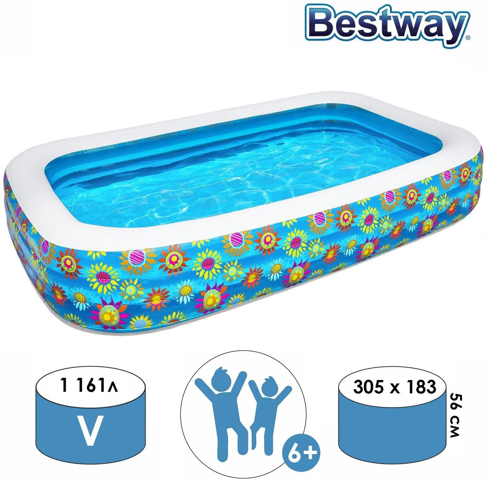Бассейн надувной «Цветочный мир», 305 х 183 х 56 см, от 6 лет, 54121 Bestway