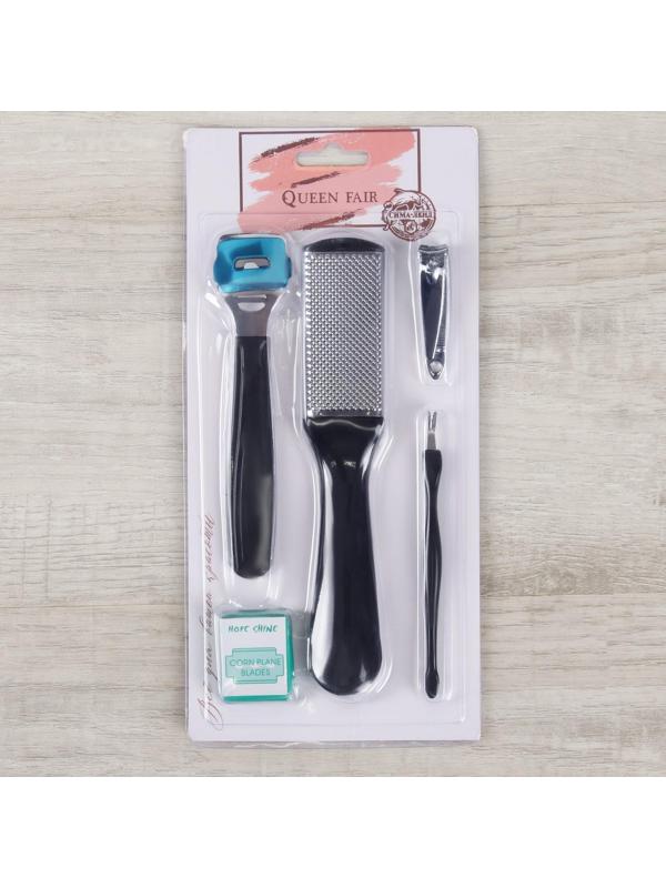 Набор для педикюра, 5 предметов, на блистере, цвет чёрный