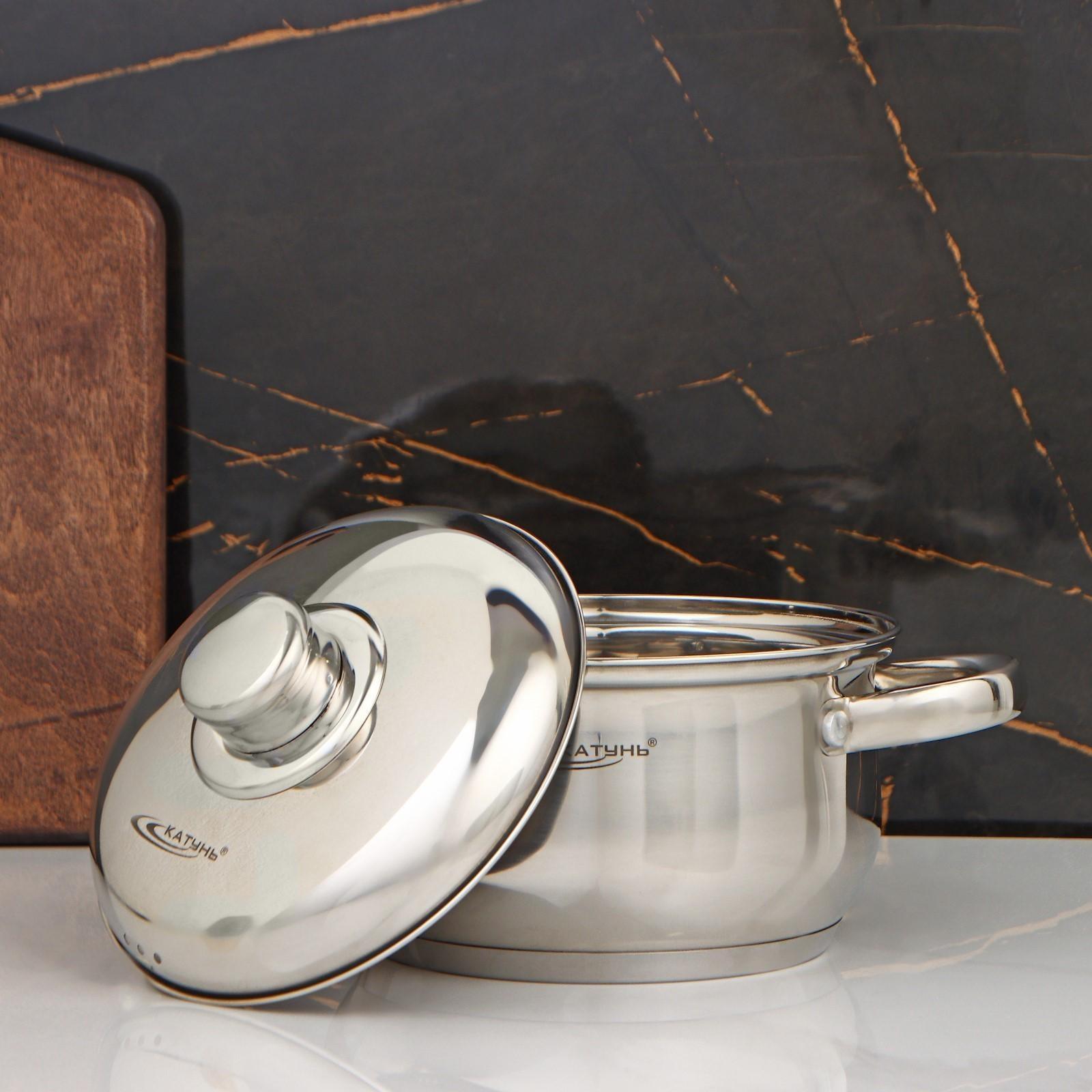 Кастрюля «Гретта», 1,8 л, d=16 см, металлическая крышка, капсульное дно, индукция, цвет серебряный