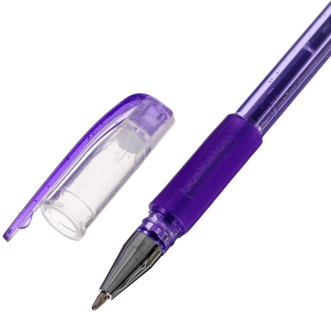 Набор гелевых ручек, 6 цветов, с блёстками, с резиновым держателем, в блистере