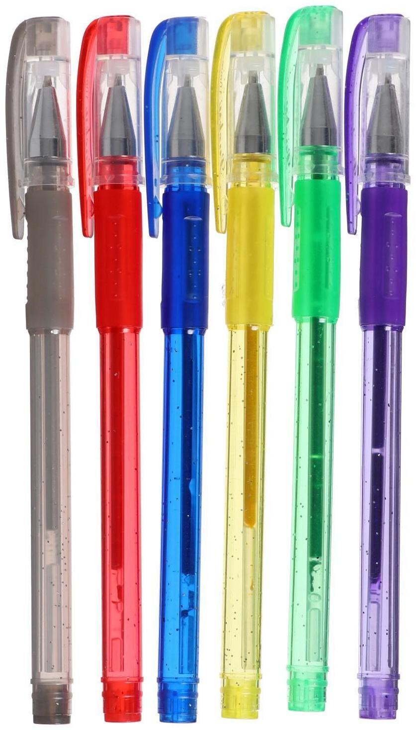 Набор гелевых ручек, 6 цветов, с блёстками, с резиновым держателем, в блистере