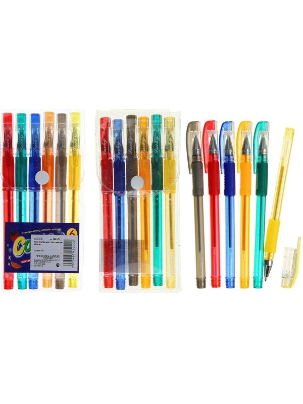 Набор гелевых ручек, 6 цветов, с блёстками, с резиновым держателем, в блистере