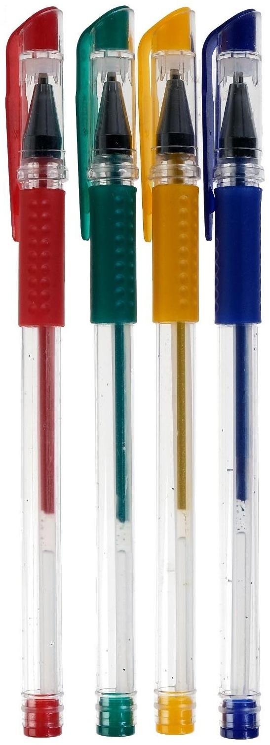 Набор гелевых ручек, 4 цвета, металлик, с резиновыми держателями, в блистере, МИКС