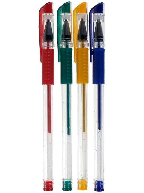 Набор гелевых ручек, 4 цвета, металлик, с резиновыми держателями, в блистере, МИКС