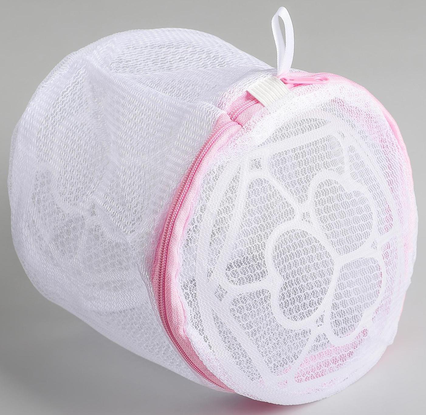 Мешок для стирки белья с диском Доляна, 15×15×13 см, двухслойный, крупная сетка, диск МИКС