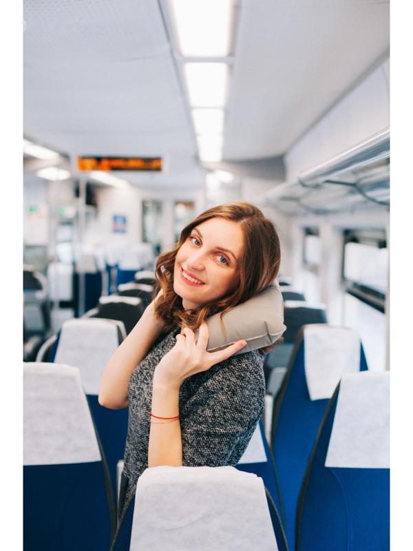 Подушка для шеи дорожная, надувная, 38 × 25 см, в коробке, цвет серый