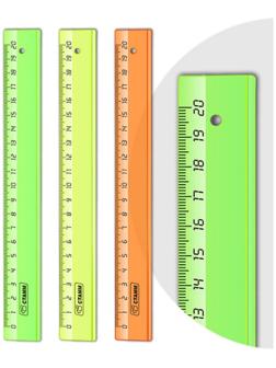 Линейка 20 см Стамм 4 цвета, пластиковая, прозрачная, неоновые цвета