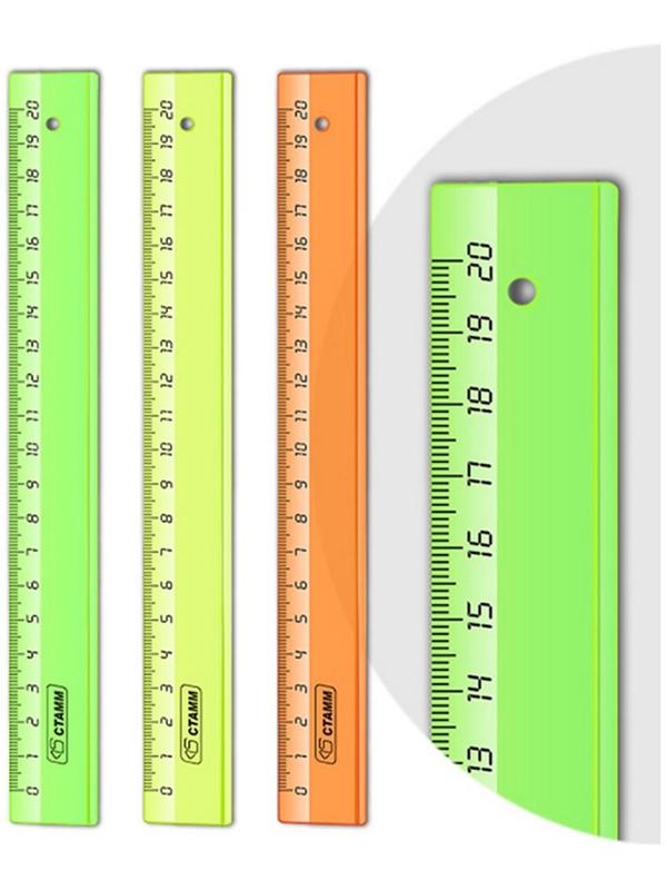 Линейка 20 см Стамм 4 цвета, пластиковая, прозрачная, неоновые цвета