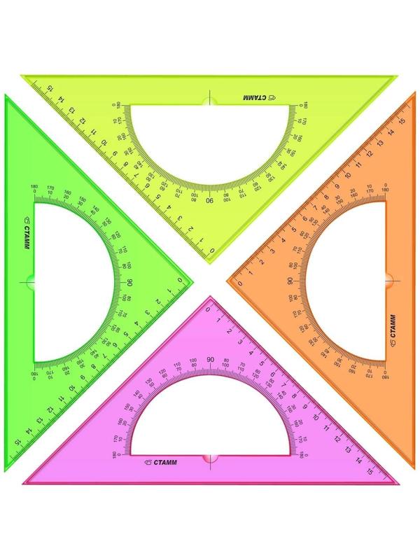 Треугольник c транспортиром 16 см 45* «Стамм» NEON Cristal, микс