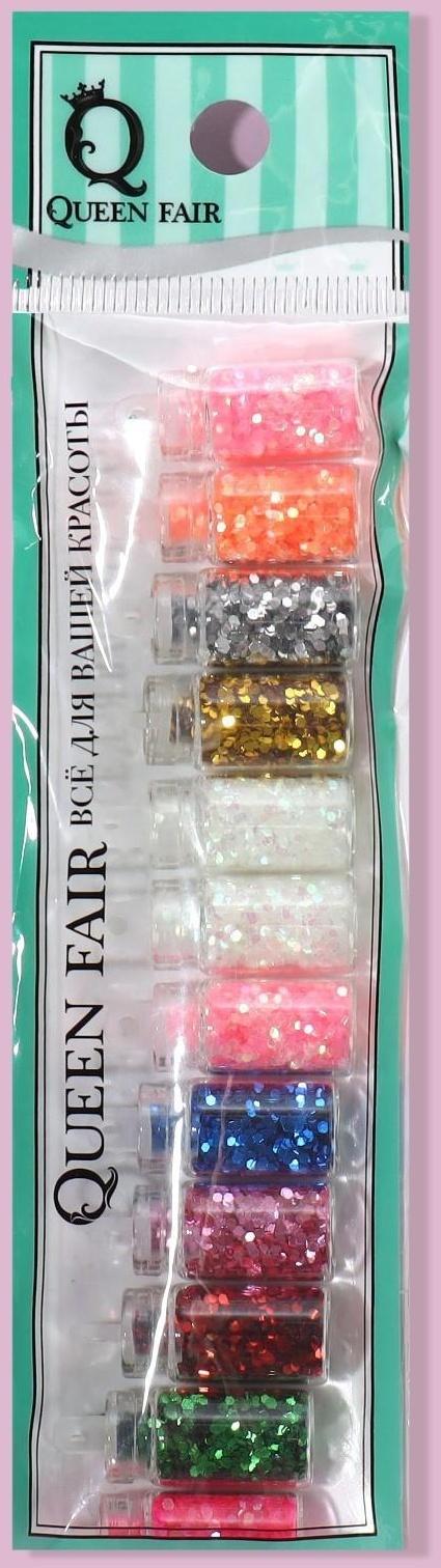 Блёстки для декора, крупные, набор 12 бутылочек, разноцветные