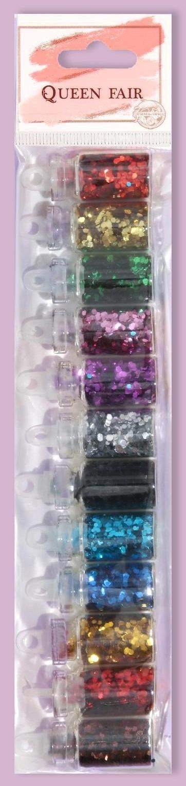 Блёстки для декора, крупные, набор 12 бутылочек, разноцветные