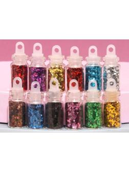 Блёстки для декора, крупные, набор 12 бутылочек, разноцветные