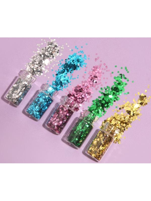 Блёстки для декора, крупные, набор 12 бутылочек, разноцветные