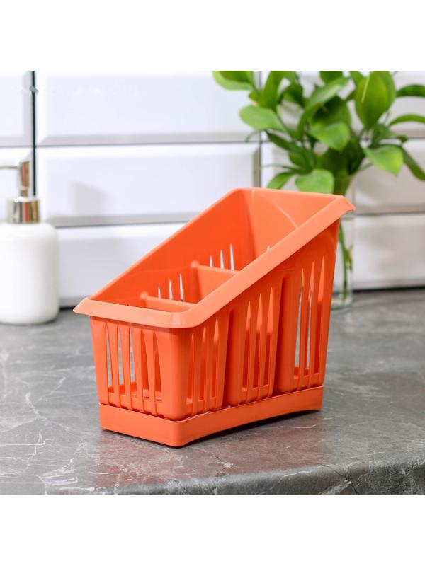 Подставка для столовых приборов Plastic Centre «Лилия», 3 секции, поддон, цвет МИКС