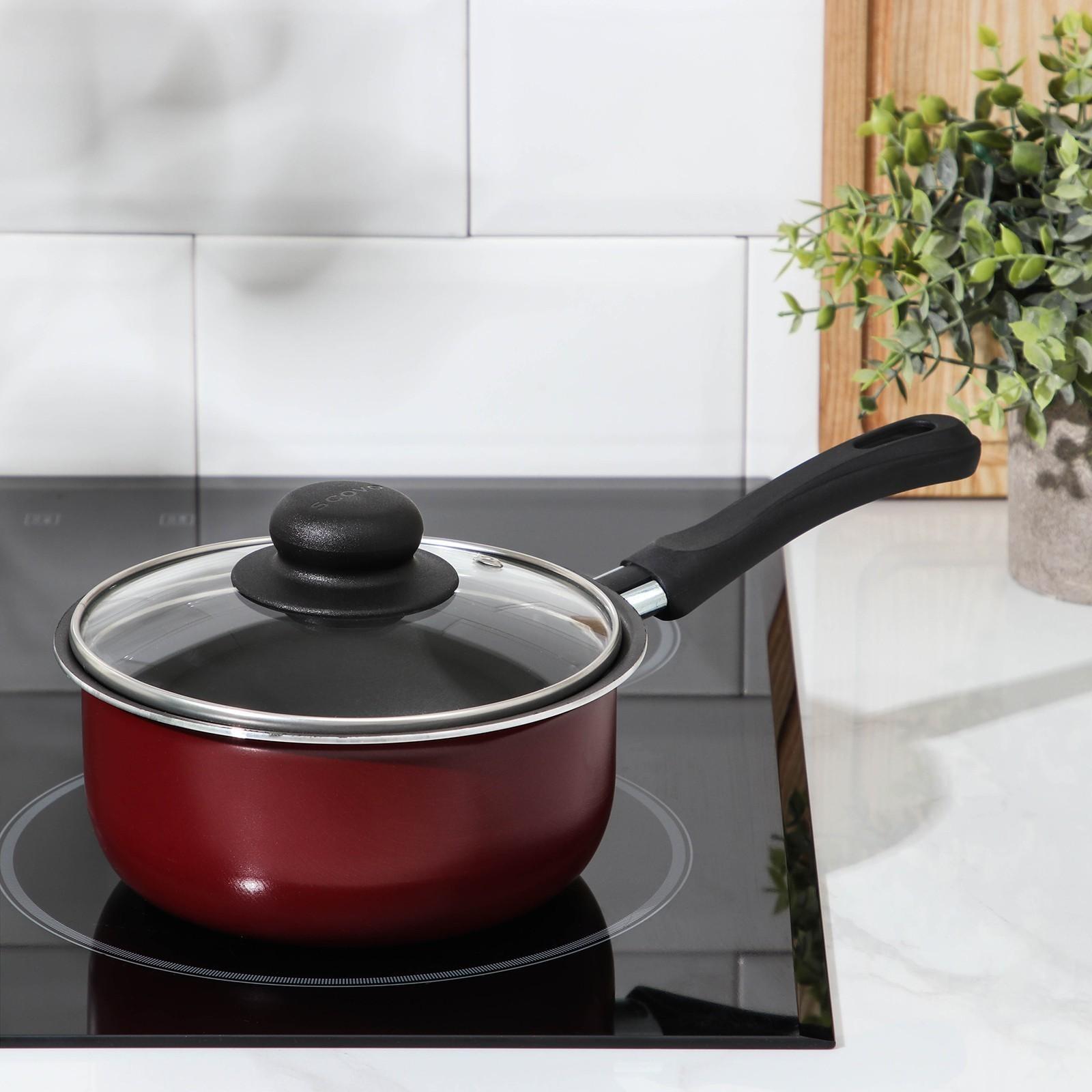 Ковш «Эксперт», 1,3 л, d=16 см, стеклянная крышка, пластиковая ручка, антипригарное покрытие, цвет бордовый