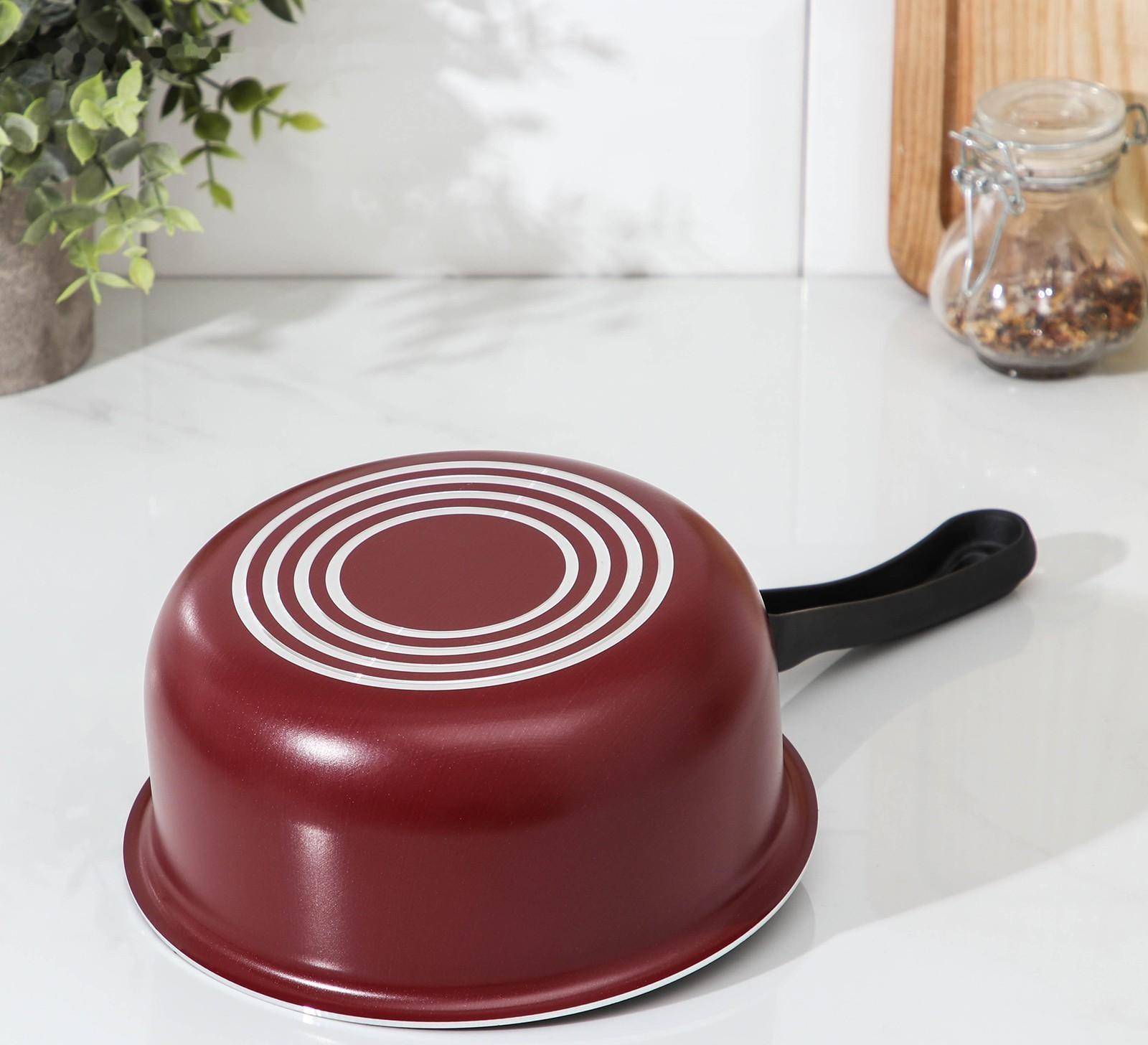 Ковш «Эксперт», 1,3 л, d=16 см, стеклянная крышка, пластиковая ручка, антипригарное покрытие, цвет бордовый