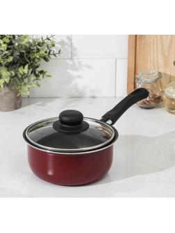 Ковш «Эксперт», 1,3 л, d=16 см, стеклянная крышка, пластиковая ручка, антипригарное покрытие, цвет бордовый