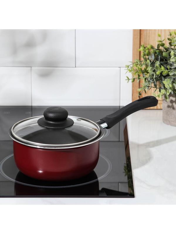 Ковш «Эксперт», 1,3 л, d=16 см, стеклянная крышка, пластиковая ручка, антипригарное покрытие, цвет бордовый