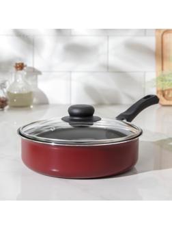 Сотейник «Эксперт», 1,7 л, d=20 см, пластиковая ручка, стеклянная крышка, антипригарное покрытие, цвет бордовый