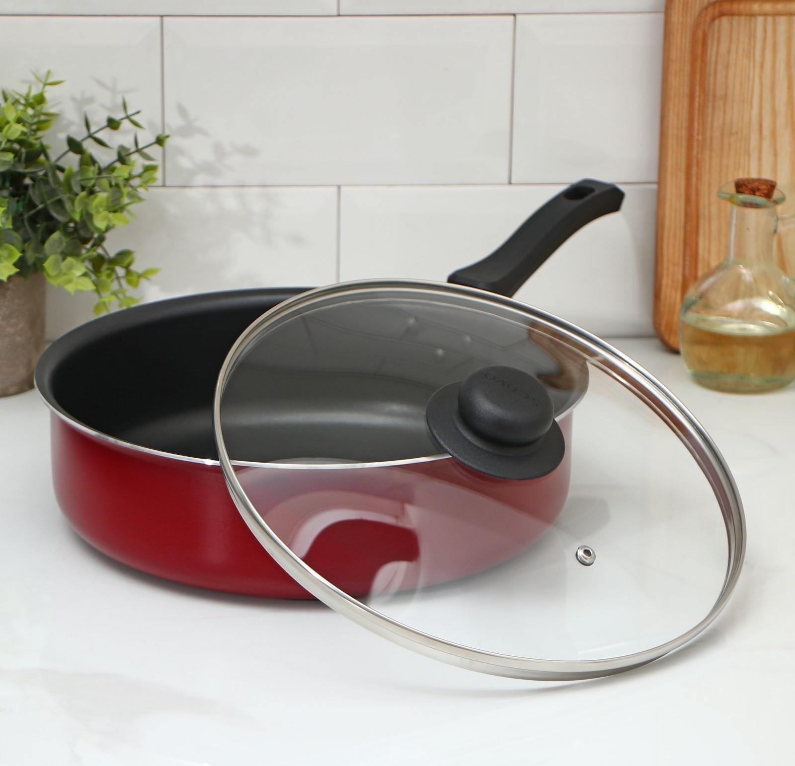 Сотейник «Эксперт», 3,5 л, d=26 см, пластиковая ручка, стеклянная крышка, антипригарное покрытие, цвет бордовый