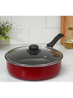 Сотейник «Эксперт», 3,5 л, d=26 см, пластиковая ручка, стеклянная крышка, антипригарное покрытие, цвет бордовый