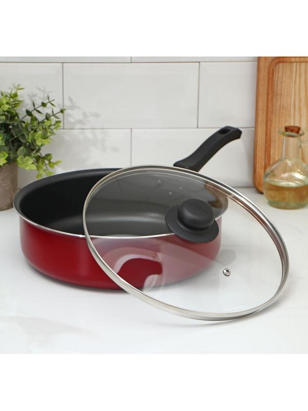 Сотейник «Эксперт», 3,5 л, d=26 см, пластиковая ручка, стеклянная крышка, антипригарное покрытие, цвет бордовый