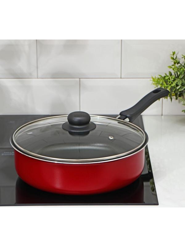 Сотейник «Эксперт», 3,5 л, d=26 см, пластиковая ручка, стеклянная крышка, антипригарное покрытие, цвет бордовый