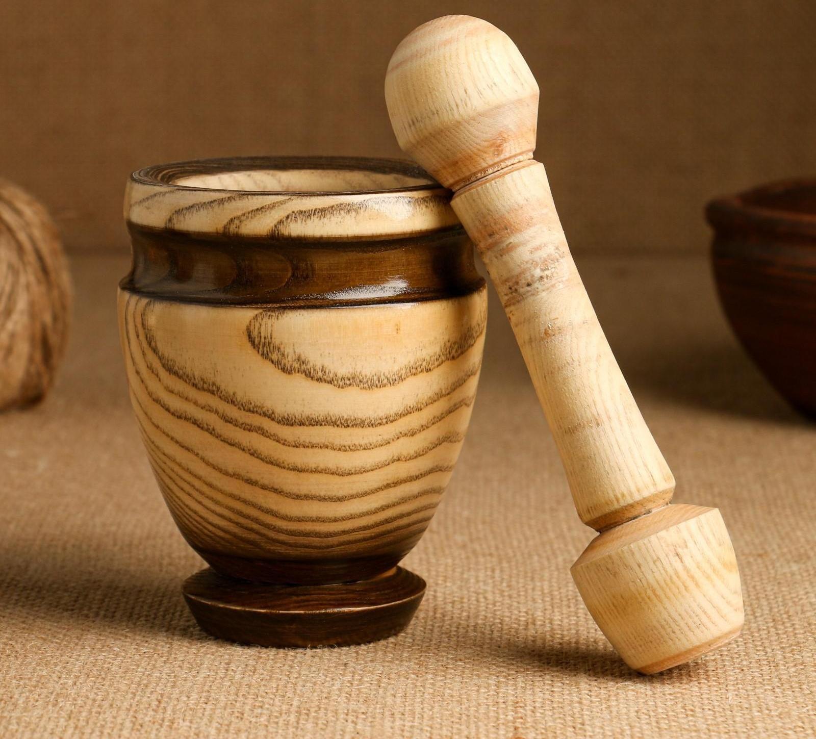 Набор: ступка с пестиком, ясень , 13 см, МИКС