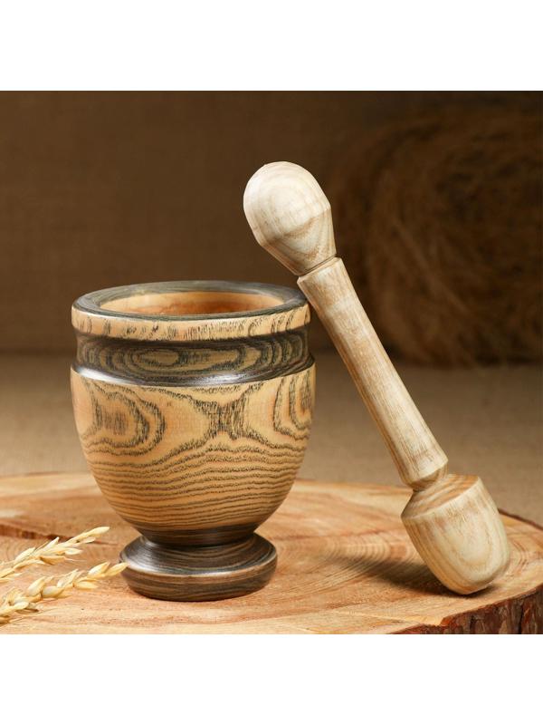 Набор: ступка с пестиком, ясень , 13 см, МИКС