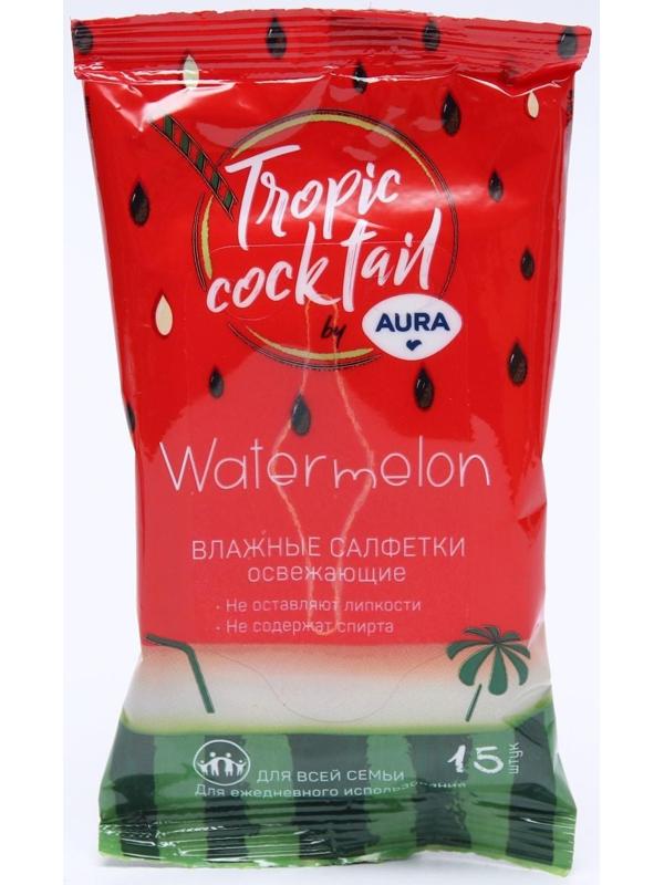 Влажные салфетки Aura Tropic Cocktail, освежающие, МИКС, 15 шт.