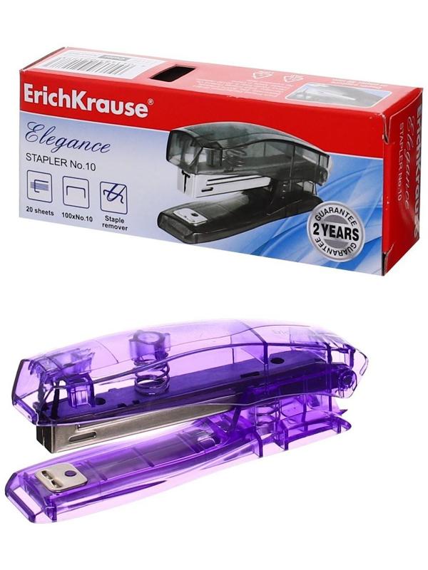 Степлер ErichKrause Elegance № 10, до 20 листов, встроенный антистеплер, МИКС