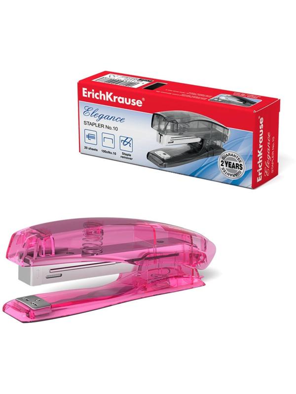 Степлер ErichKrause Elegance № 10, до 20 листов, встроенный антистеплер, МИКС