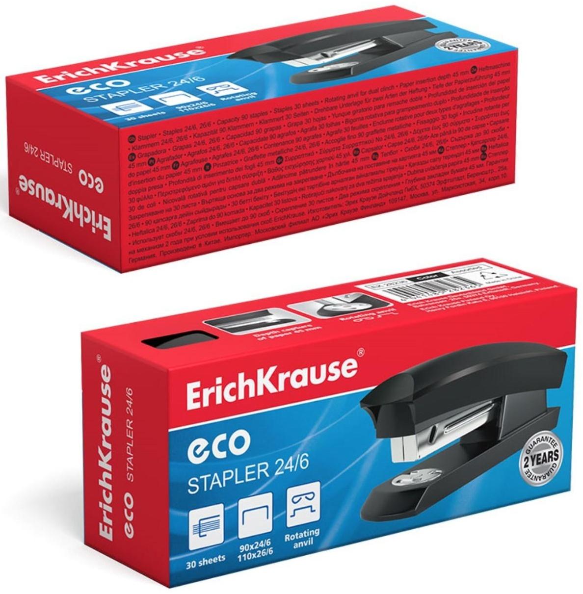 Степлер ErichKrause ECO № 24/6 и 26/6, до 30 листов, микс