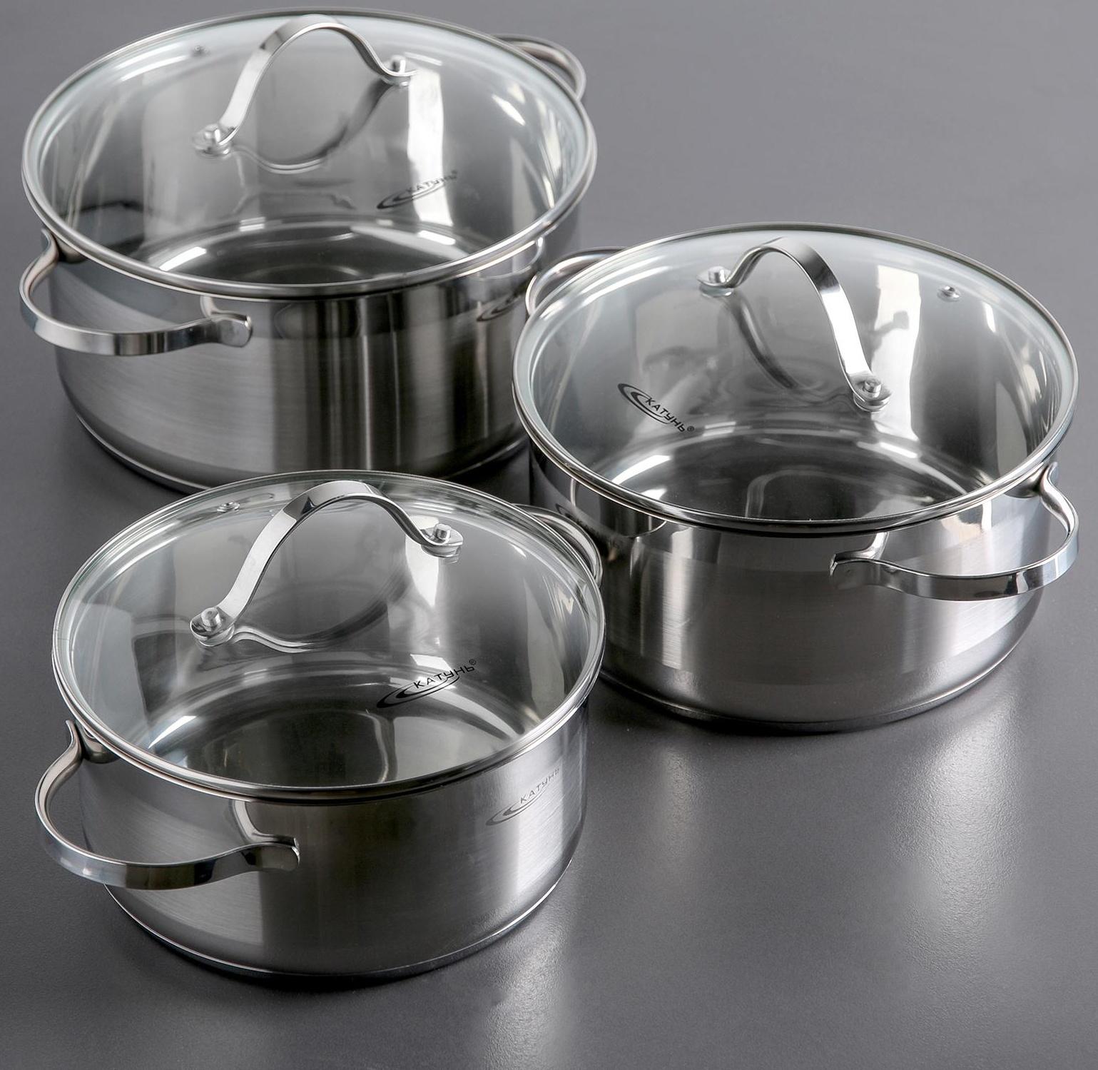 Набор кастрюль «Альта», 3 предмета: 3,2 л, 4,2 л, 5,2 л, капсульное дно, крышки