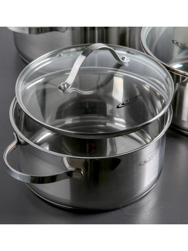 Набор кастрюль «Альта», 3 предмета: 3,2 л, 4,2 л, 5,2 л, капсульное дно, крышки