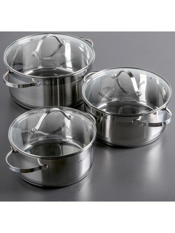 Набор кастрюль «Альта», 3 предмета: 3,2 л, 4,2 л, 5,2 л, капсульное дно, крышки