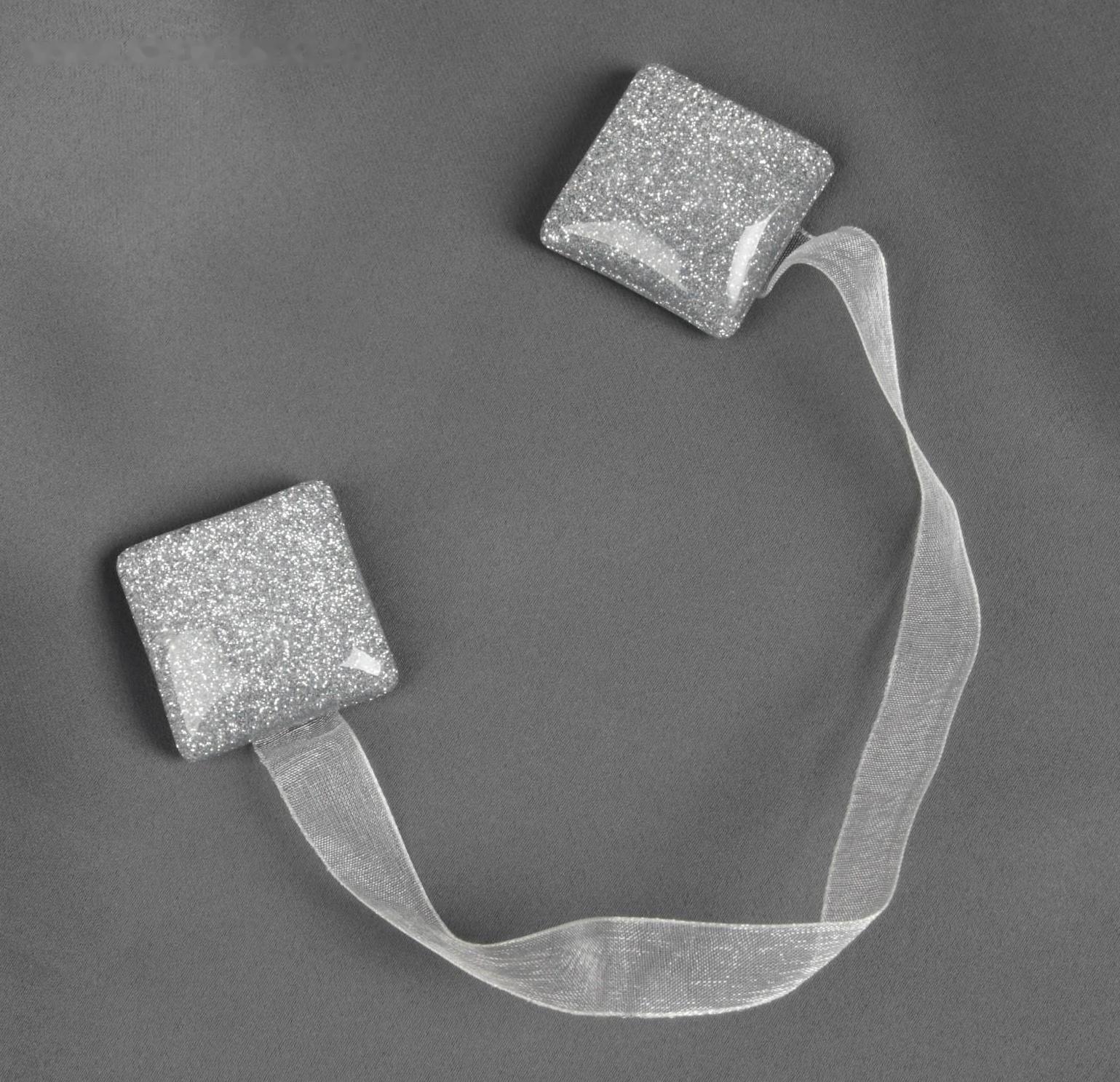 Подхват для штор «Квадрат с блёстками», 3,5 × 3,5 см, цвет серебряный