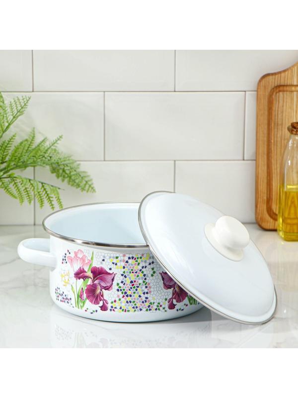 Кастрюля «Мозаика», 3 л, эмалированная крышка, индукция, цвет белый