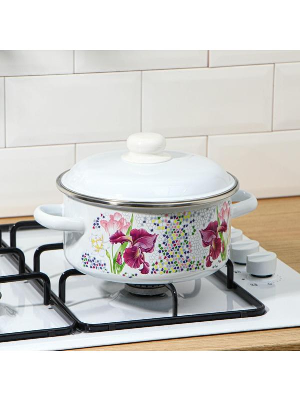 Кастрюля «Мозаика», 3 л, эмалированная крышка, индукция, цвет белый