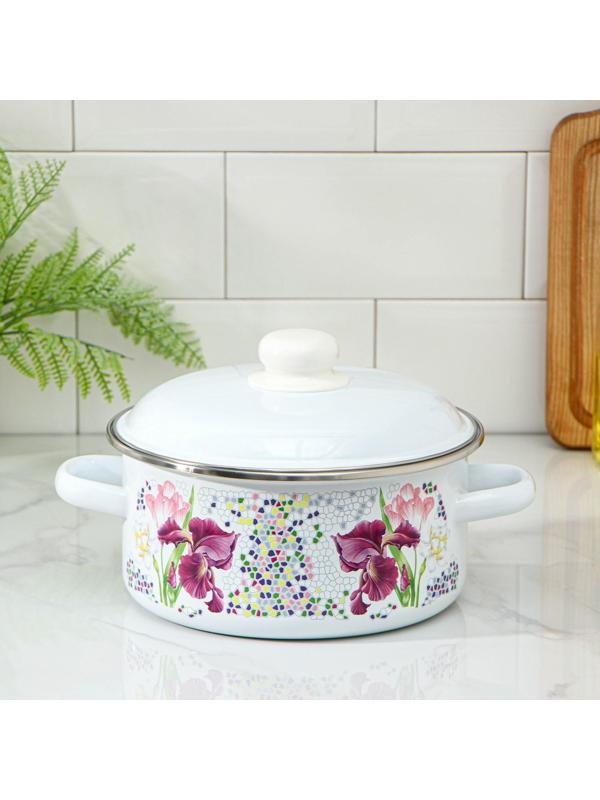 Кастрюля «Мозаика», 3 л, эмалированная крышка, индукция, цвет белый