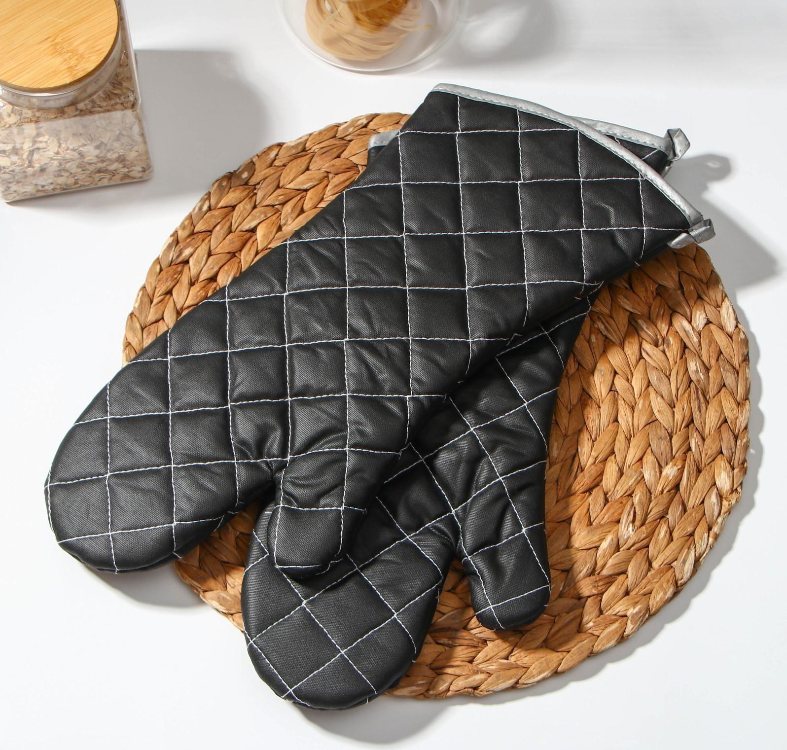 Набор прихваток «Профи», 2 шт, 41×17×2,5 см, цвет чёрный