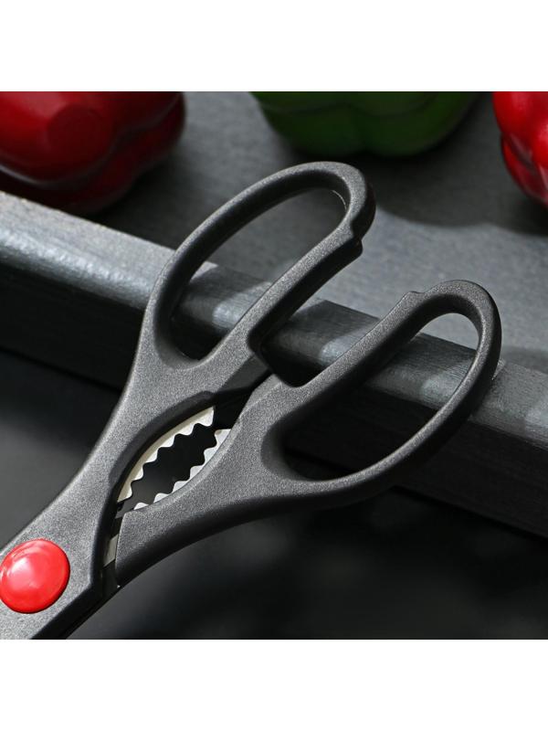 Ножницы кухонные Доляна «Помощник», 21 см, с открывалкой для бутылки, цвет чёрный