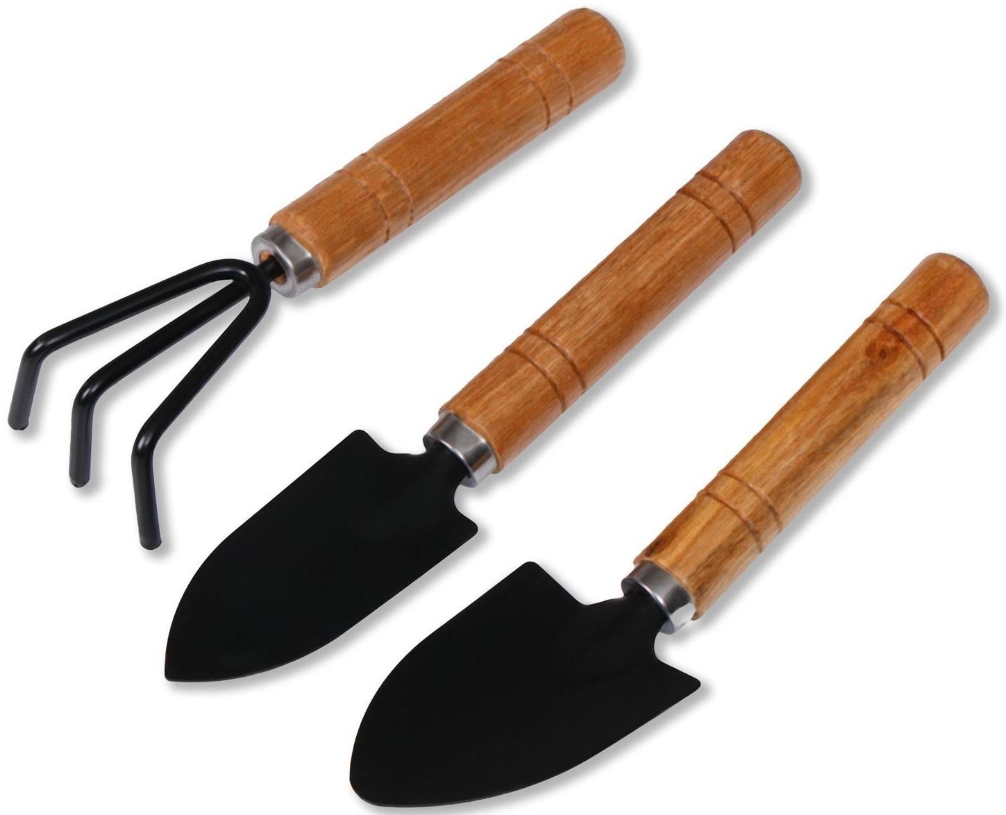 Набор садового инструмента, 3 предмета: рыхлитель, 2 совка, длина 20 см, деревянные ручки