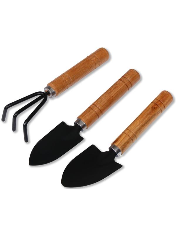 Набор садового инструмента, 3 предмета: рыхлитель, 2 совка, длина 20 см, деревянные ручки