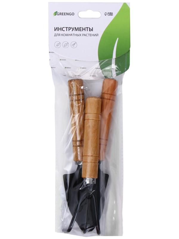 Набор садового инструмента, 3 предмета: рыхлитель, 2 совка, длина 20 см, деревянные ручки