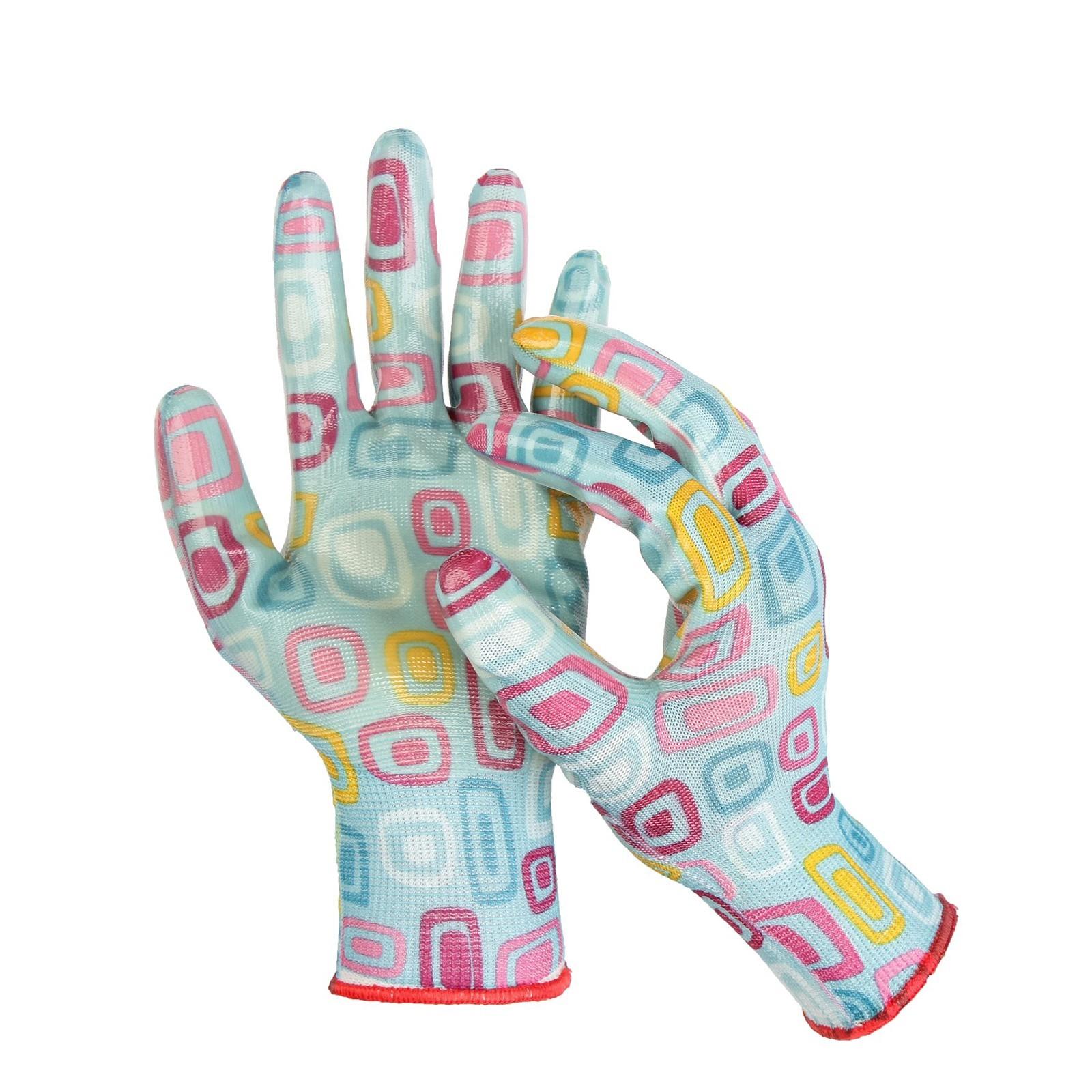 Перчатки нейлоновые, с нитриловым полуобливом, размер 10, цвет МИКС