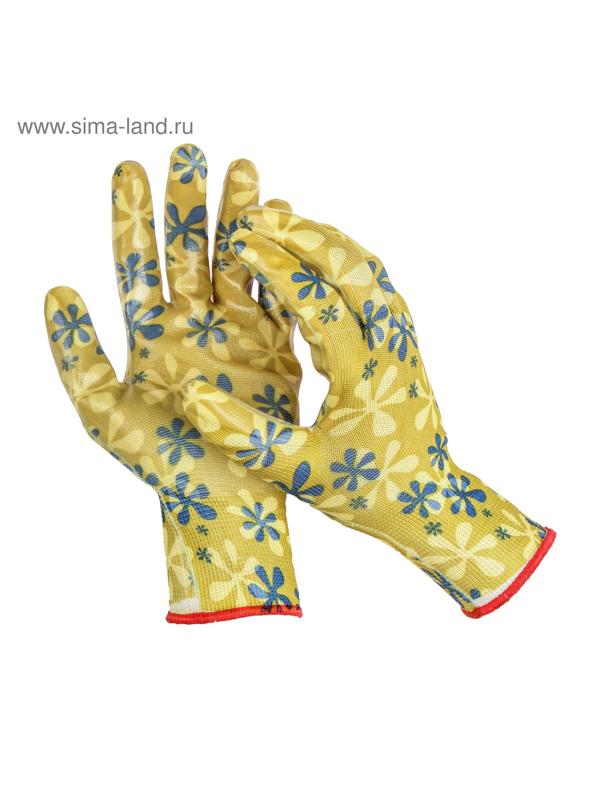 Перчатки нейлоновые, с нитриловым полуобливом, размер 10, цвет МИКС