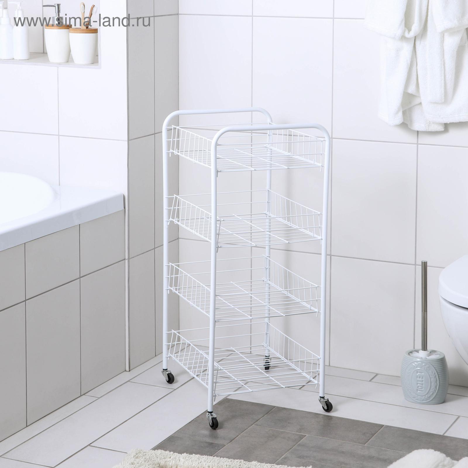 Этажерка напольная 4-х секционная, на колёсах, 31×34×77 см, цвет белый